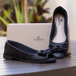 Peep Toe Com Laço Preto Sapatilha Feminina Aberta Confortável Sola Gel Macia Sandália Flats Maricotta em Oferta na Shopee