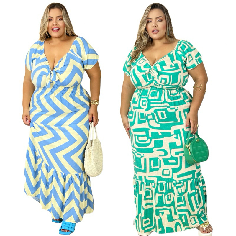 Vestido Longo Plus Size 46 ao 52 Viscolinho Estampado Verão Confortável e Elegante feminino Curves