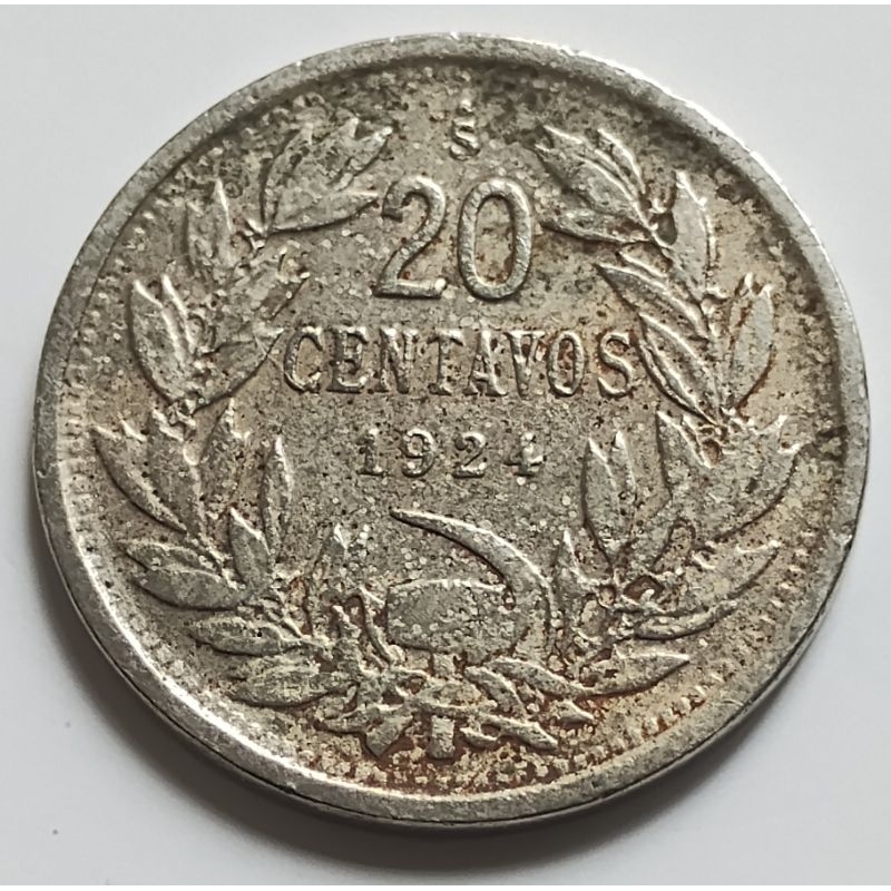 Moeda antiga 20 centavos 1924 Chile 🇨🇱