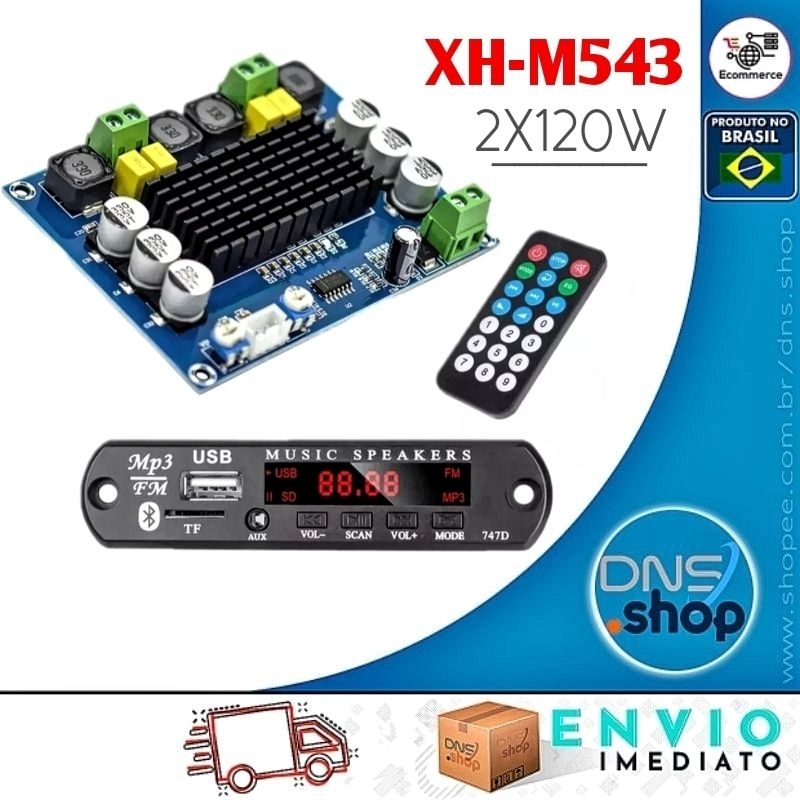 Kit Decodificador Bluetooth + Amplificador TPA3116-D2 canal estéreo 2*120W (Função troca de pastas) em Oferta na Shopee