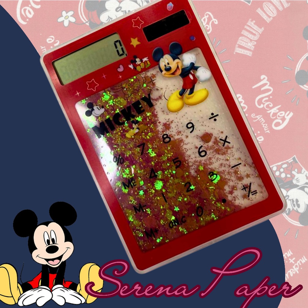 CALCULADORA SOLAR MICKEY TRANSPARENTE COM GLITTER / PAPELARIA FOFA KAWAII / GEEK / MATERIAL ESCOLAR