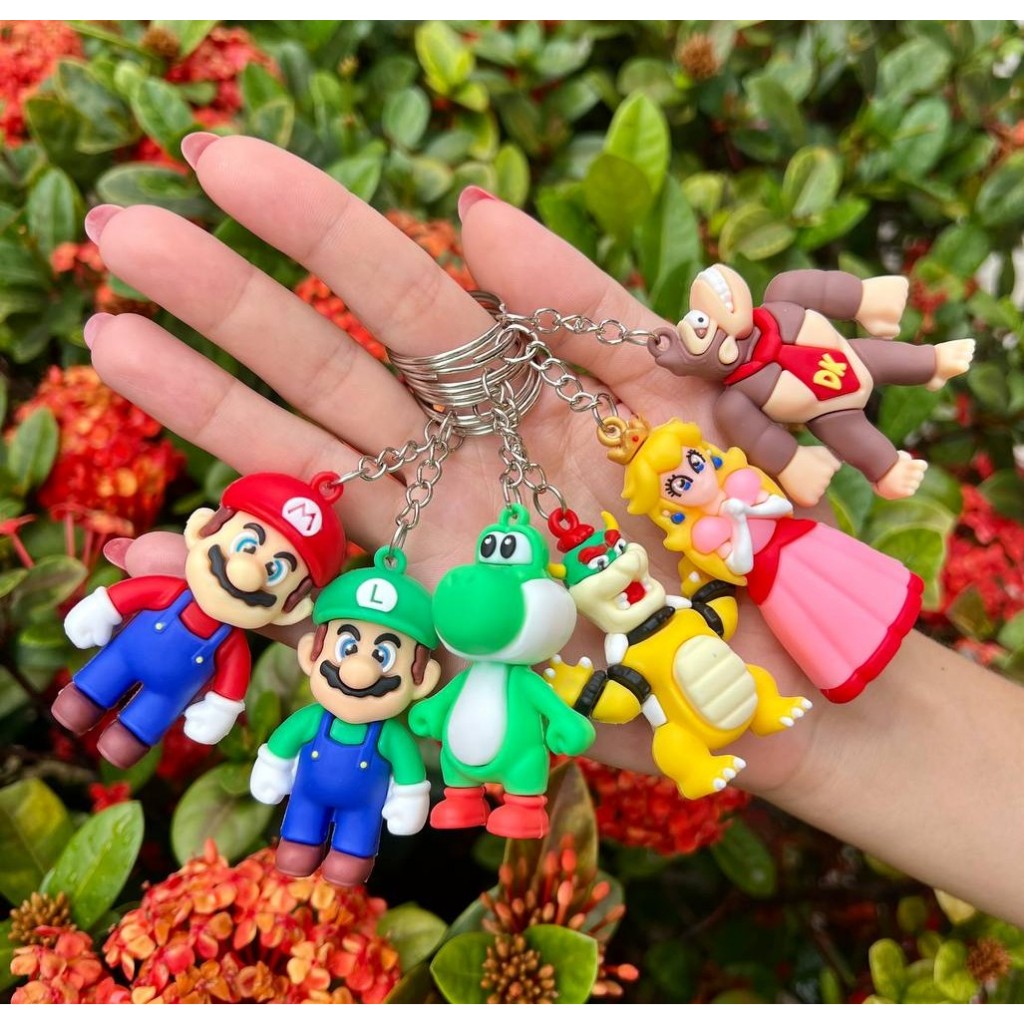 Kit 6 Chaveiros 3D Silicone/PVC | Super Mario, Luigi, Yoshi, Bowser | Porta-Chaves | Mochilas | Presente Geek e Gamer