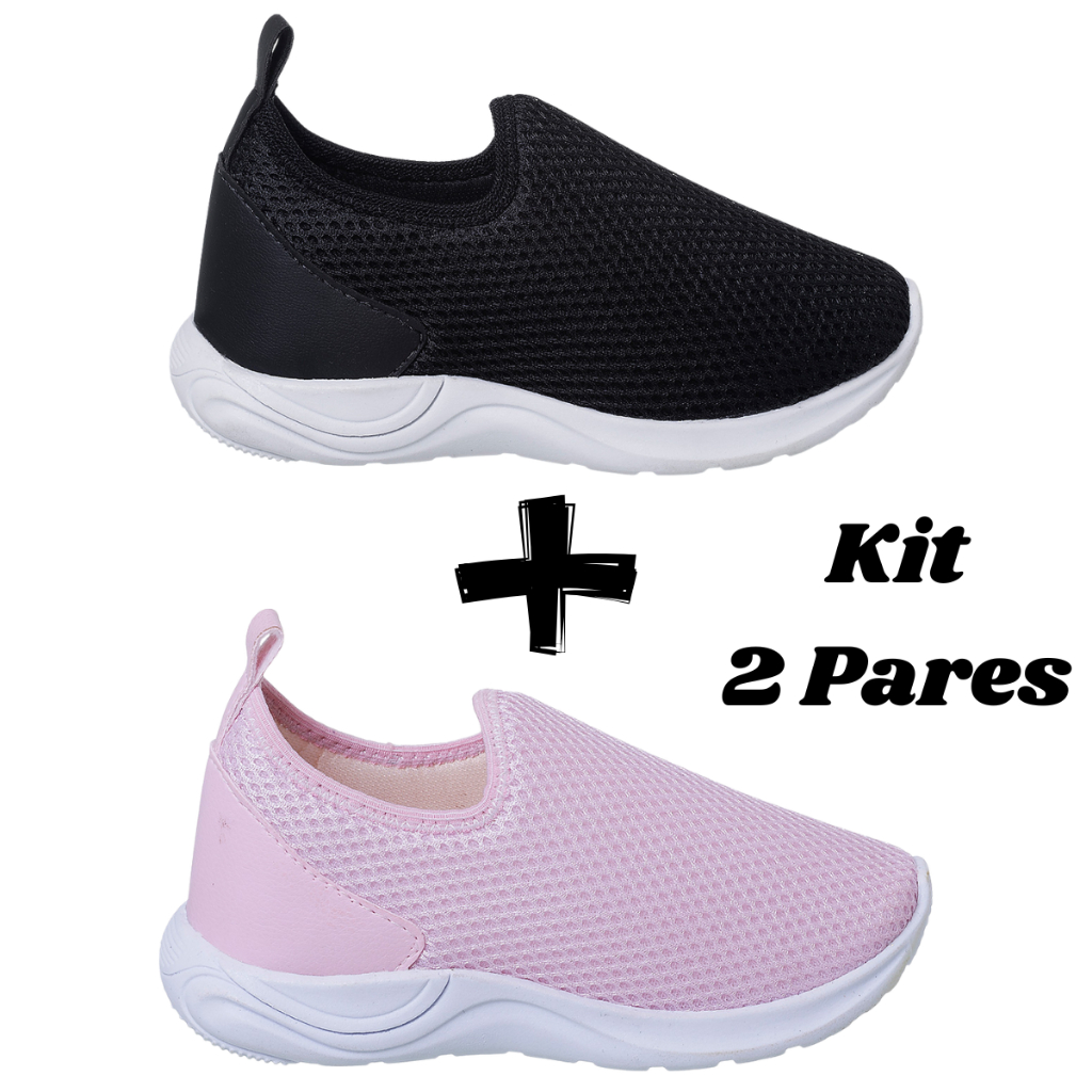 Kit 2 pares Tênis Infantil Menino e Menina Escolar Calce Fácil Leve e Macio