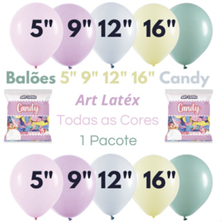Balão Bexiga para Festa Candy Color 5", 9" , 12" e 16"  - Art Latex - Cores Pastéis - 1 Pacote em Oferta na Shopee