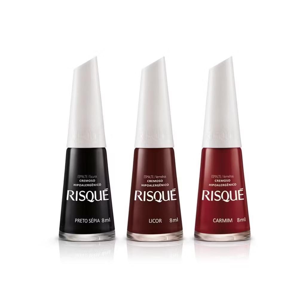 RISQUÉ -  Kit 3 esmaltes Licor, Preto e Carmim