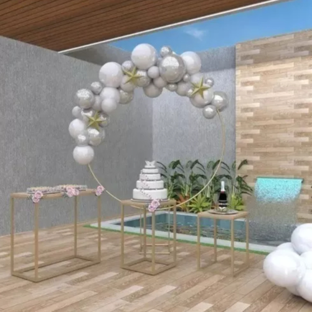 Arco de festa Painel Redondo Dourado Decoração Bexiga