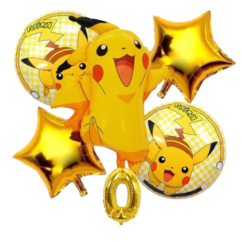 Kit c/5/6 balões  pokemon mede 50 cm redondo,estrela mede 45 cm ,número 40 cm em Oferta na Shopee