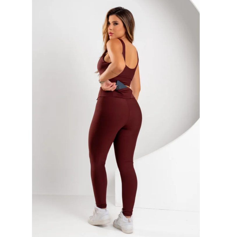 CONJUNTO Kit Calça Com Bolso + Top Bojo Removível Fitness Academia Treino