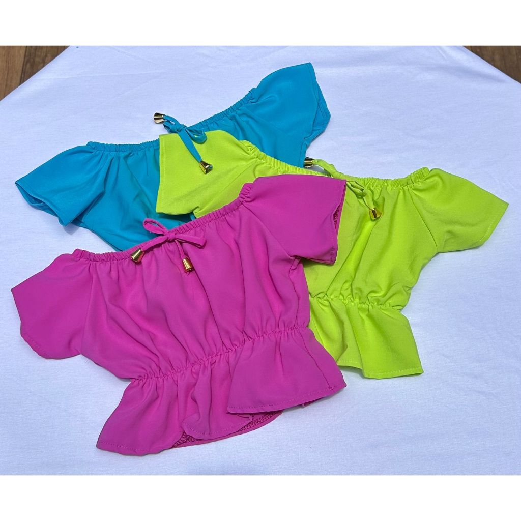 KIT COM 3 BLUSAS CIGANINHA INFANTIL FEMININA CROPED CASUAL CHIC