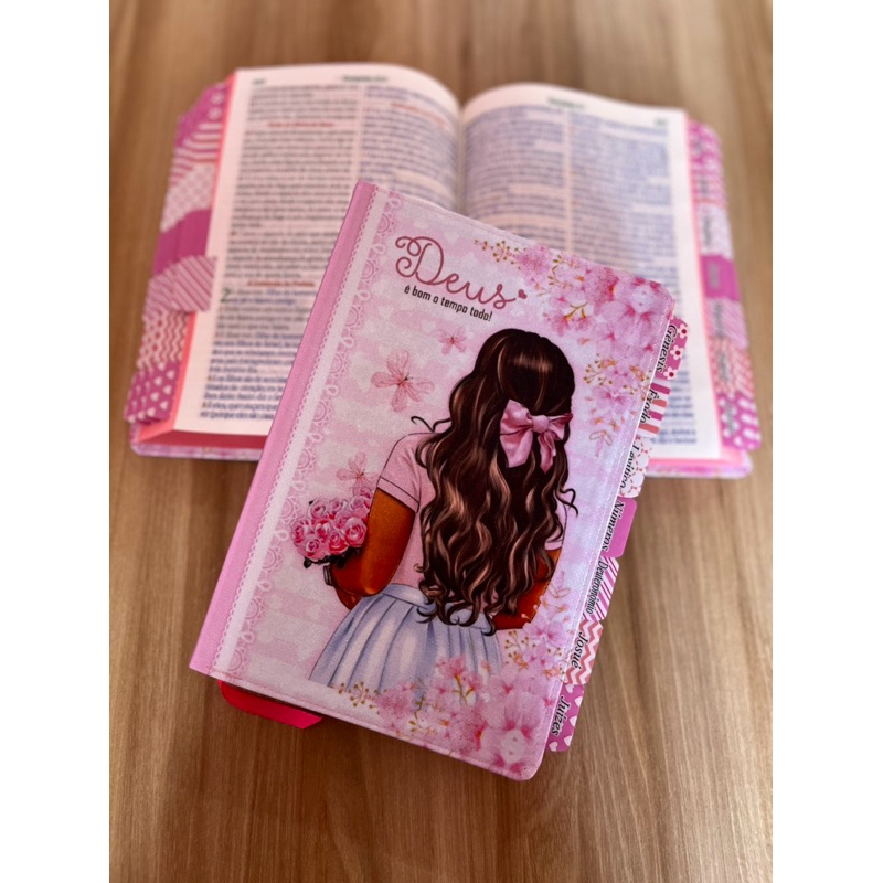 Bíblia sagrada NVI linguagem fácil letras hiper gigante abas adesivas já Aplicadas ref:GarotaCrista