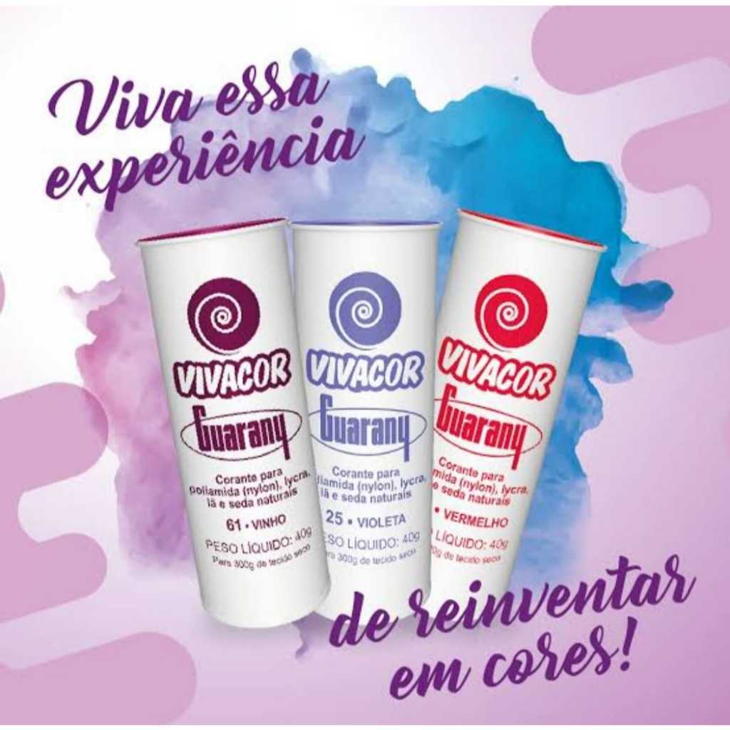 Vivacor Corante Tingir Tecido/ Nylon / Lycra / Lã / Seda Natural 40g - Guarany