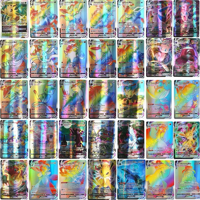 Lote 20 Cartas Pokémon TCG Rainbow Ultra Raras GX/VMAX/EX Cards Anime Para Coleção Batalhas e Presentes Ideal Para Jogos