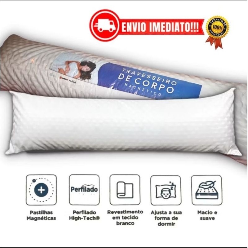 Travesseiro de Corpo Ortopédico Magnético Antialérgico Extra Xuxão Pillow Contour