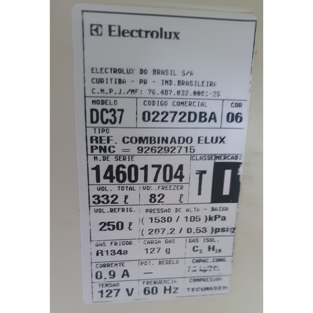 Prateleira do Freezer da Porta e Aramada Refrigerador Electrolux  Dc37