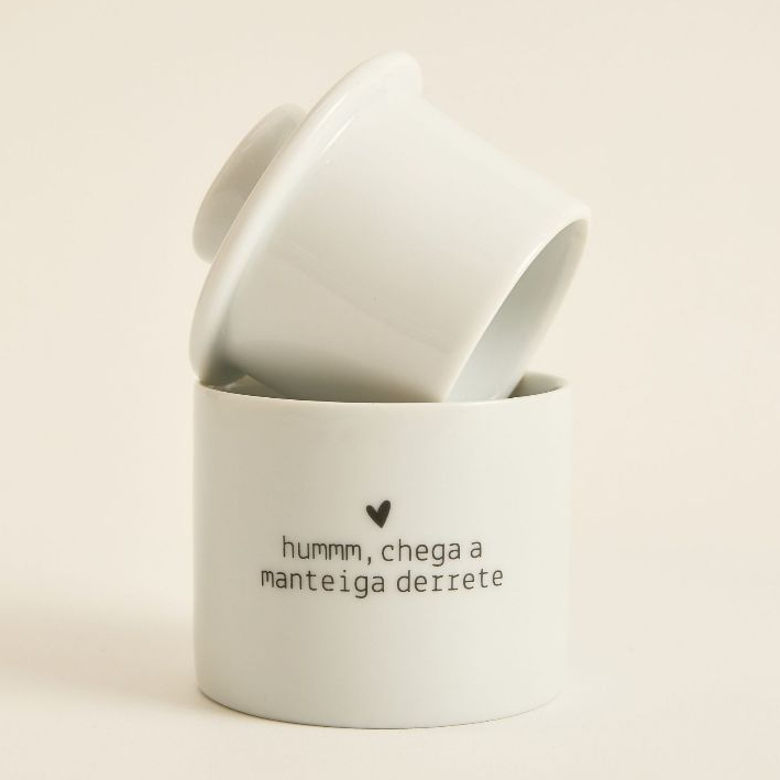 Manteigueira Francesa Minimalista em Porcelana Delicada Escrito Manteiga, Manteiga Derrete...