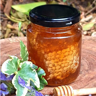 Mel no  favo pote de vidro 300gr +colher meleira. Mel cru, 100% puro direto do produtor.. em Oferta na Shopee