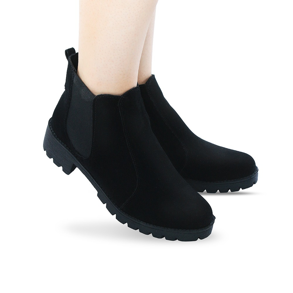 Bota Feminina Botina Couro Sintetico Preta Cano Curto Confortavel