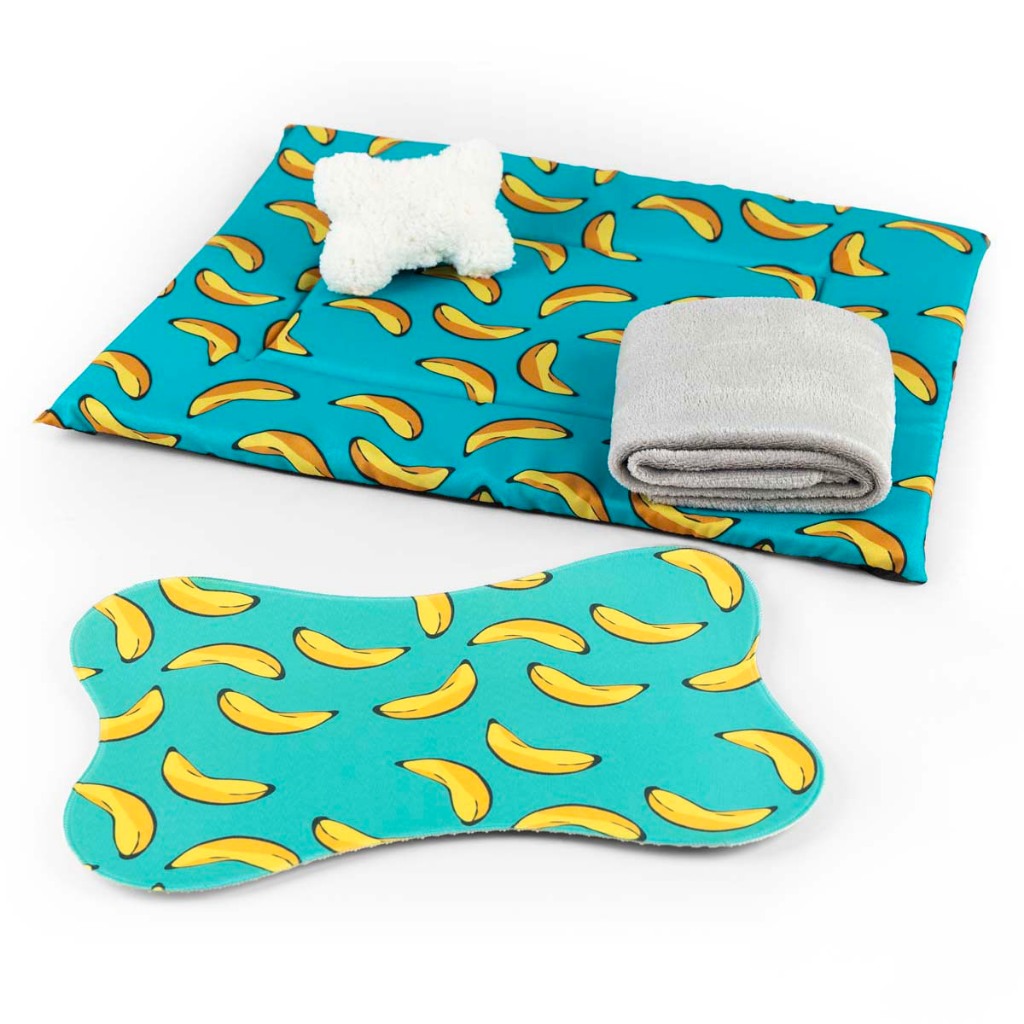 Kit Cama para Cachorro e Gato 4 pcs Caminha Cobertinha Tapete Pet Ossinho Pelucia Brinquedo 45 x 65