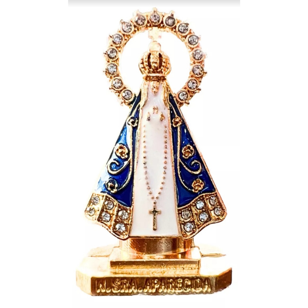 Mini Imagem Nossa Senhora Aparecida Coroa Dourada Metal Painel  Carro Caminhão Escritório Mesa