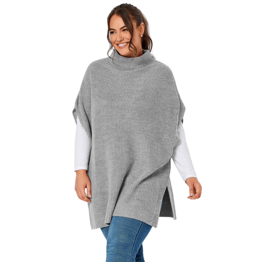 Poncho Gola Alta Plus Size Feminino Blusão Inverno Casaco Agasalho Tricot Outono Frio Blusa de Frio