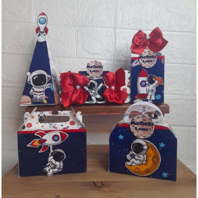 Kit Personalizado Astronauta, Mimos Lembrancinhas de Aniversário, Caixa Milk, Pirâmide