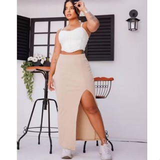 saia feminina longa, tecido canelado ribana.veste do 36 ao 42 em Oferta na Shopee