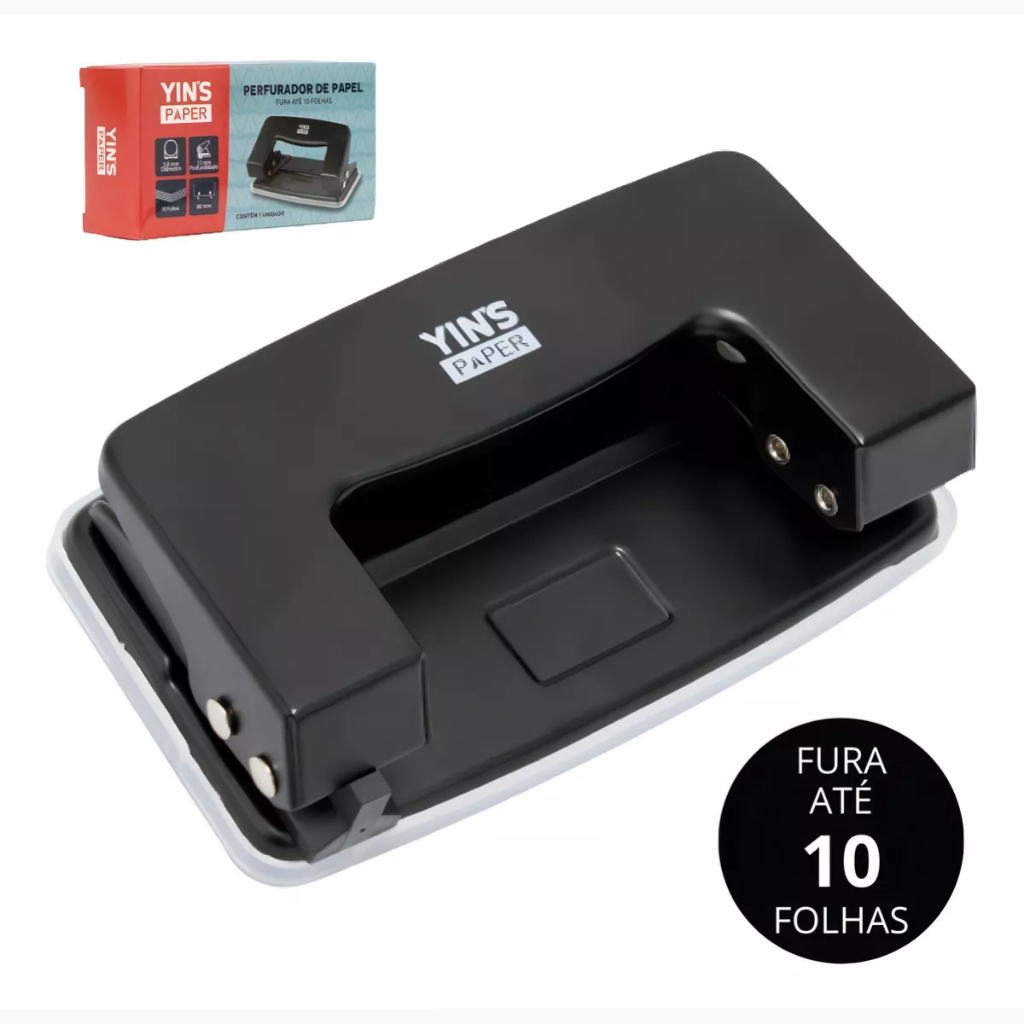 Perfurador De Papel 2 Furos Para 10 Folhas Metal Furador Cor Preto Forma Da Perfuração Círculo
