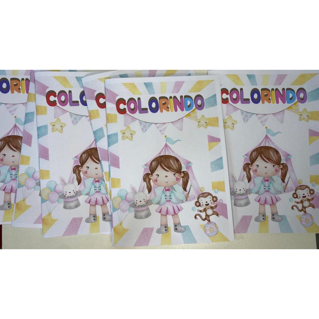 Kit 10 Revista Circo Rosa Menina Para colorir Personalizados Para festa de Aniversario