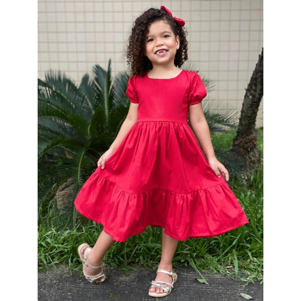 VESTIDO TRÊS MARIAS INFANTIL COM MANGA PERFEITO PARA O VERÃO TECIDO CONFORTAVEL DE ALGODÃO