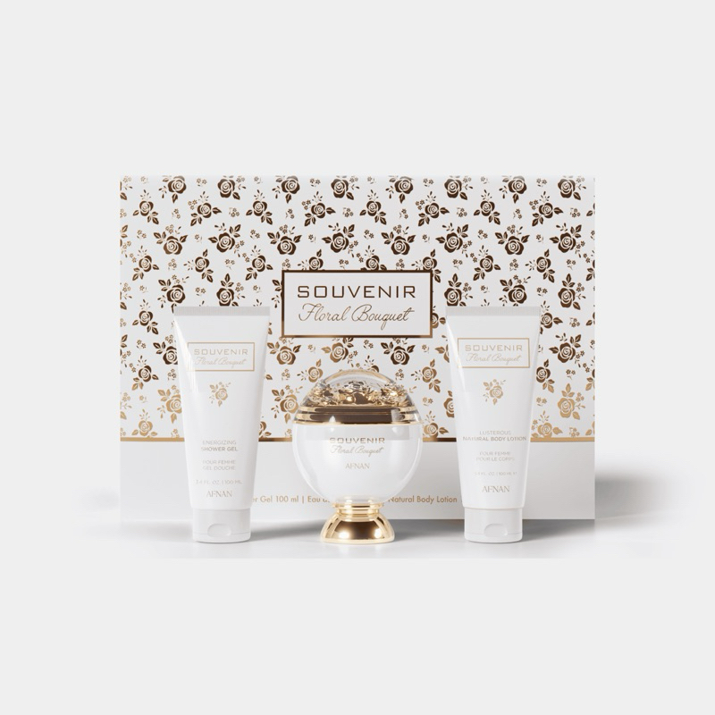 Kit Souvenir Floral Bouquet (Perfume 100 ml + Gel De Banho 100 ml + Hidratante Corporal 100 ml ) – Perfume Árabe