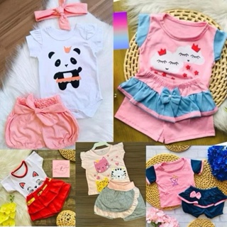 kit 4 a 10 peças de roupa para bebê feminina - blusas shorts - roupa para bebê menina conjunto menina infantil em Oferta na Shopee