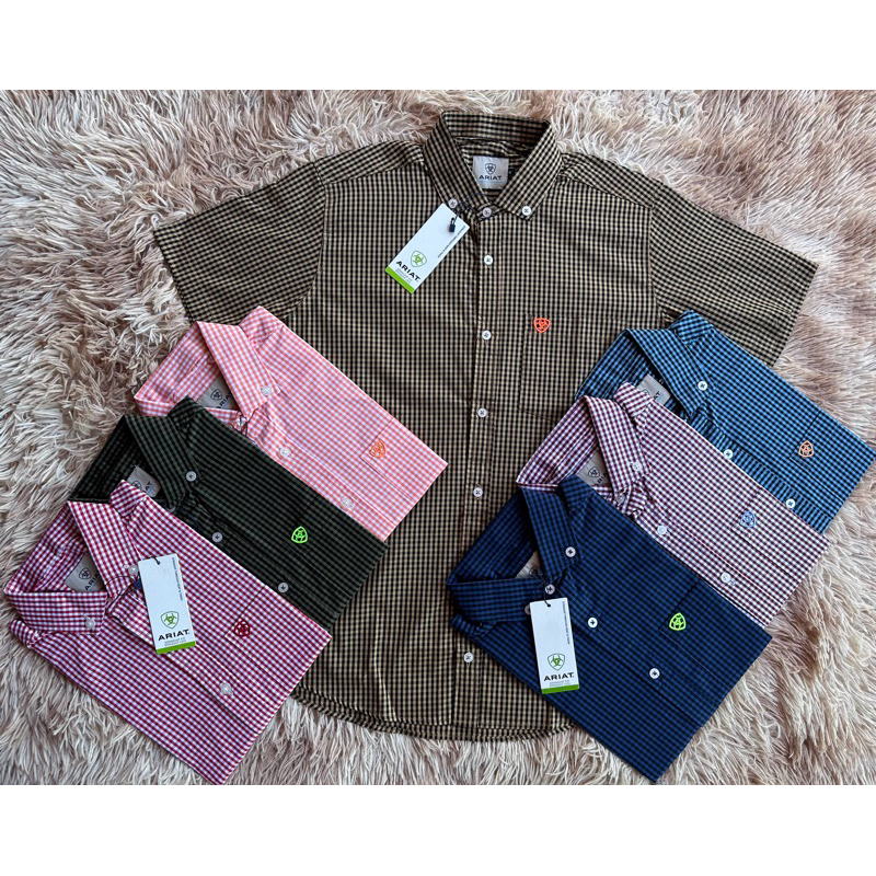 Camisa xadrez  Ariat manga curta country rodeio masculina
