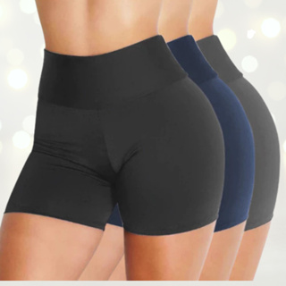 KIT 3 Shorts Meia coxa feminino liso bermudinha academia Fitness sem transparência em Oferta na Shopee