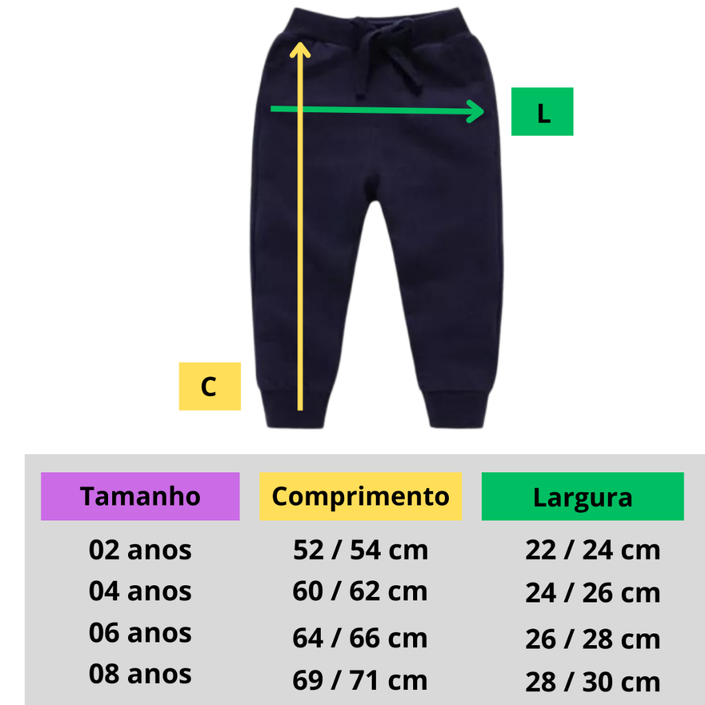 Kit 3 Calças Moletom Flanelado Infantil Escola Creche Inverno Frio Menina e Menino Tamanho 2 ao 8