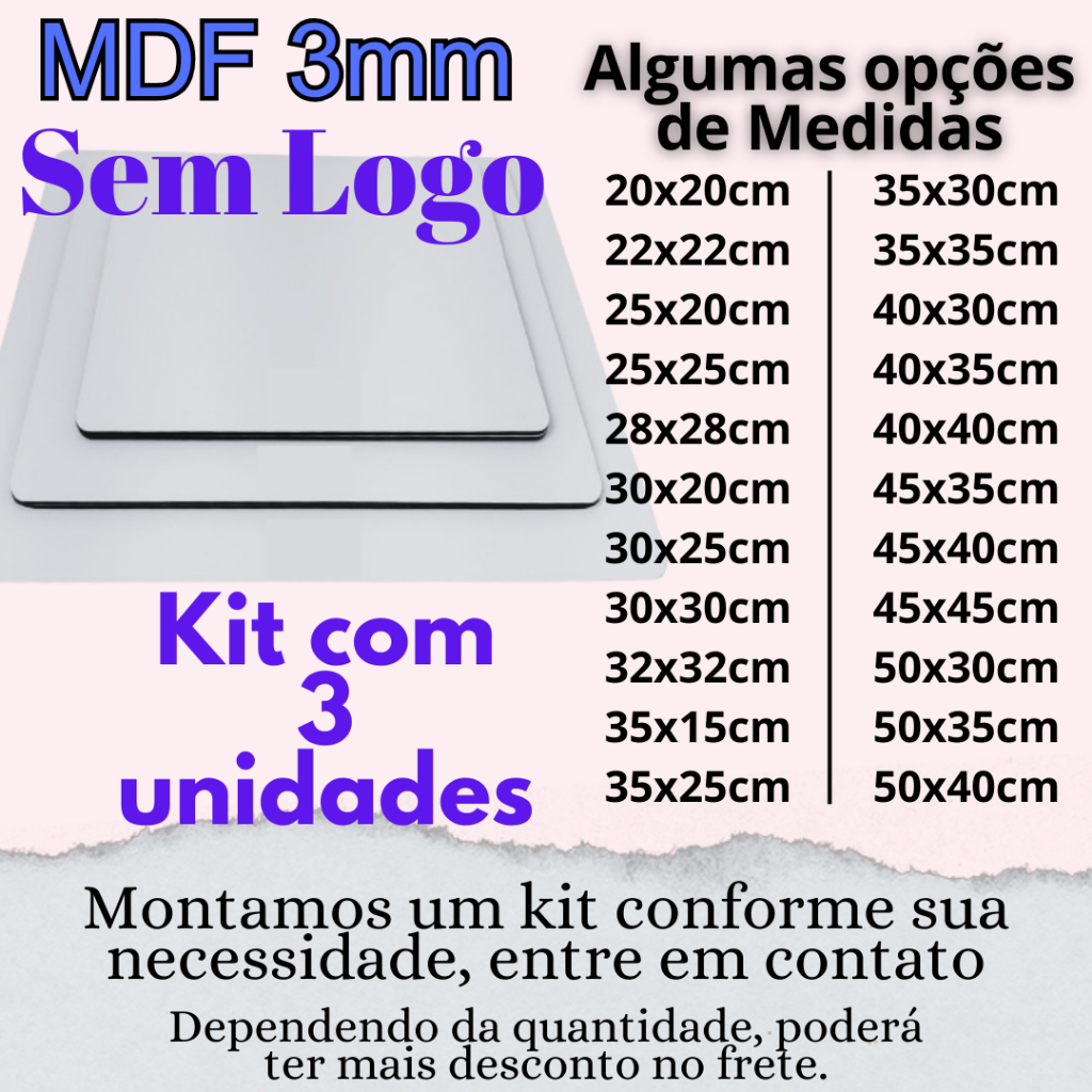 Kit com 03 unid, quadrado retangular, MDF 3mm, Cake board, tabuleiro bolo, suporte, cakeboard.