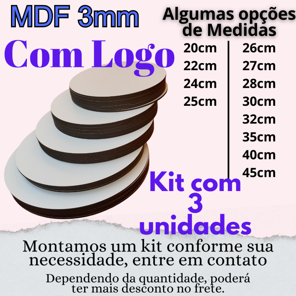Kit com 03 unid, Personalizado, redondo, MDF 3mm, Cake board, tabuleiro bolo, suporte, cakeboard. em Oferta na Shopee