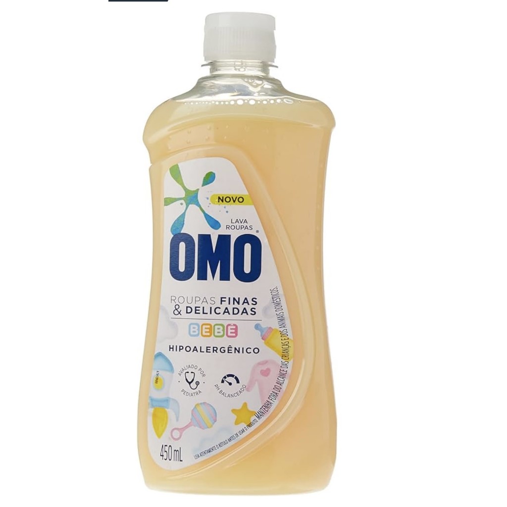 Lava roupas OMO roupas finas e delicadas BEBÊ hipoalergênico 450ml.