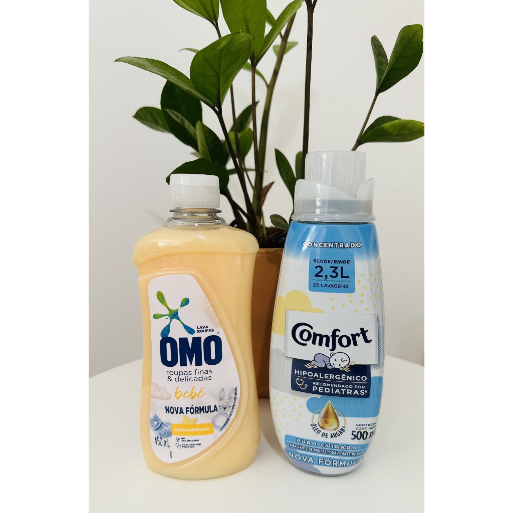 Kit OMO roupas finas e delicadas bebê 450 ml + Comfort concen. puro cuidado hipoalergênico 500