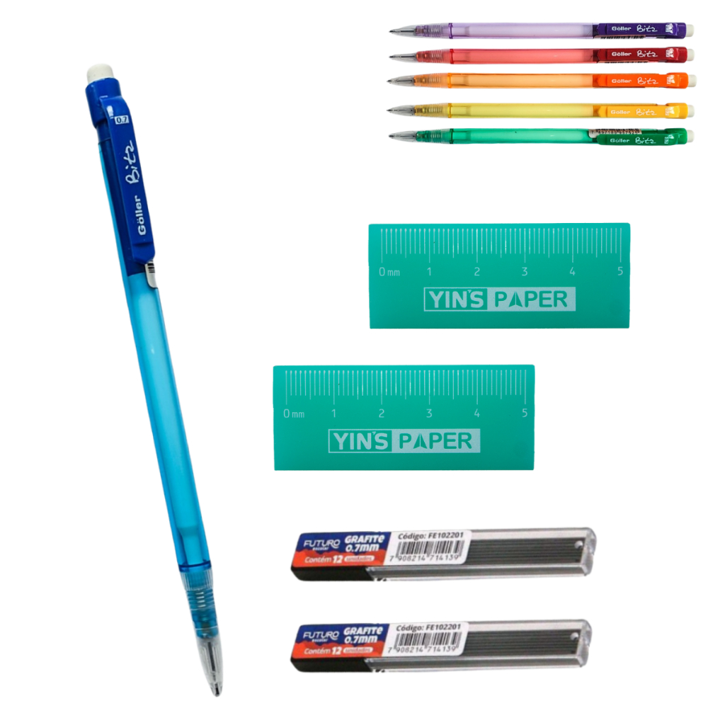 Kit Escolar Lapiseira com Borracha 0,7mm + Grafite 0,7mm + Borracha Kit Papelaria 05 Peças em Oferta na Shopee