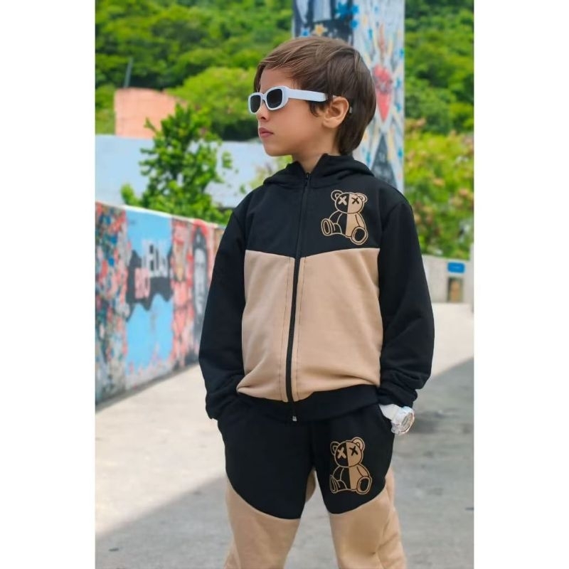 conjunto agasalho Menino Inverno Moletinho Capuz e Zíper Calça com Bolso (4 ao 14 anos)