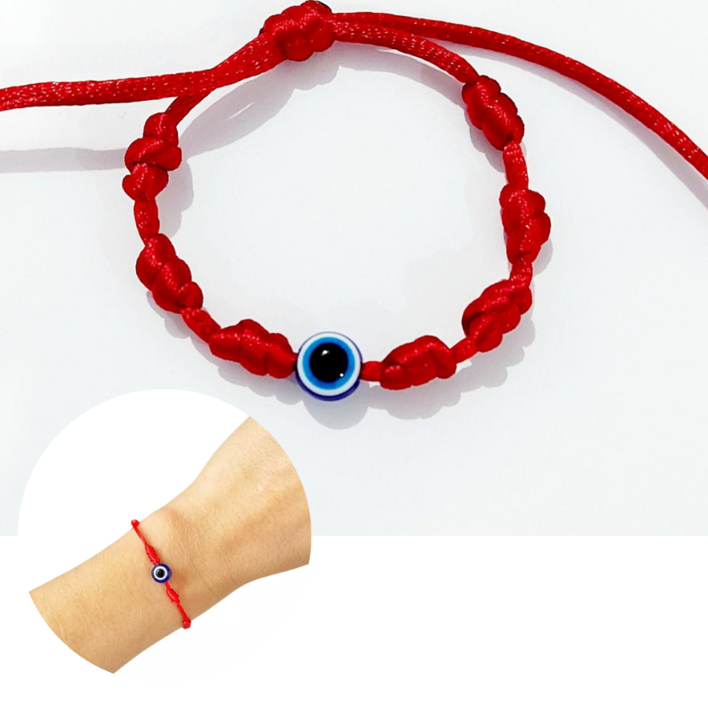 Kit 2 Pulseiras Vermelha 7 Nós de Proteção c/ Olho Grego - Original Envio Imediato em Oferta na Shopee