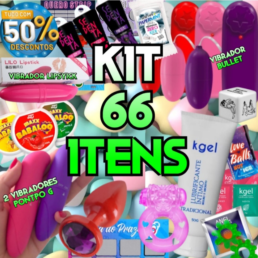 Kit Erotico 66 Itens Sex Shop com plug anal vibradores geis de massagem beijaveis comestiveis