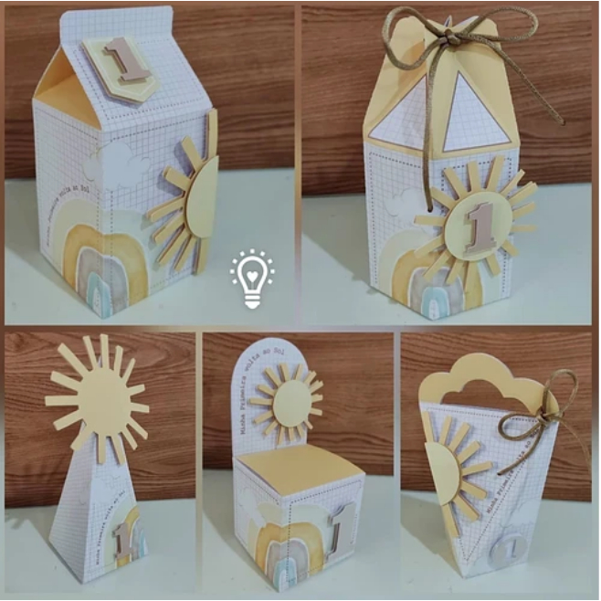 Kit Caixas Personalizadas Minha Primeira Volta ao Sol Luxo com Aplique 3D Lembrancinha Festa Aniversário