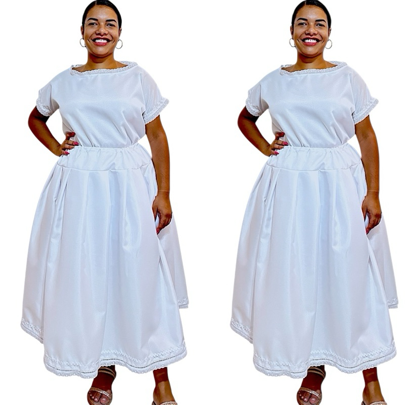 2 Conjuntos Feminino de Umbanda E Candomblé Kit t De Ração Saia E Camisu cód 01