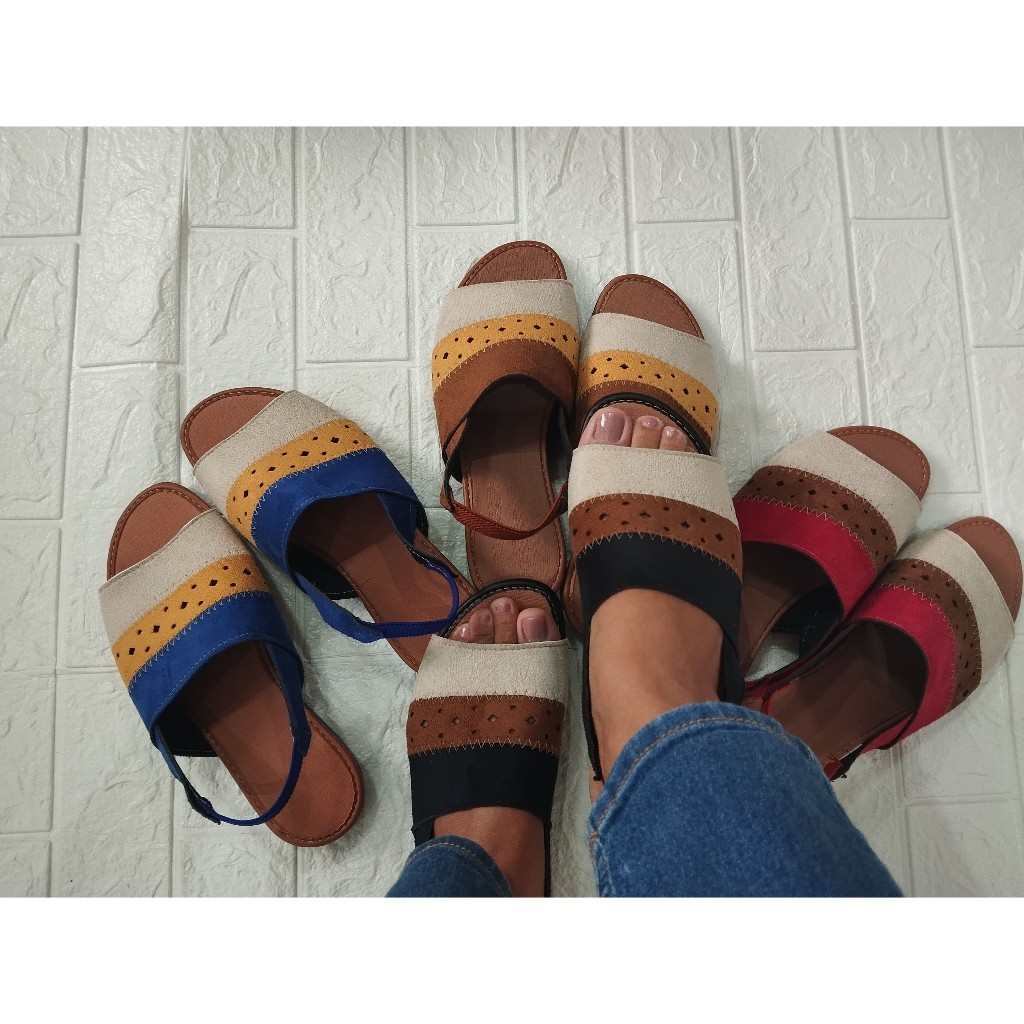 Rasteirinha plana tricolor calça fácil em camurça suede - Adulto até o nº 43 e infantil em Oferta na Shopee