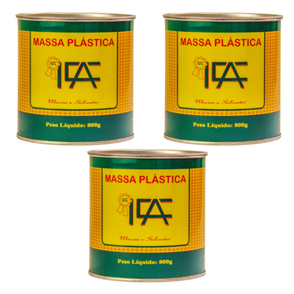 Caixa com 2 ou 3 Massa Plástica ICA 800g Branca / Cinza / Preta / Super Branca