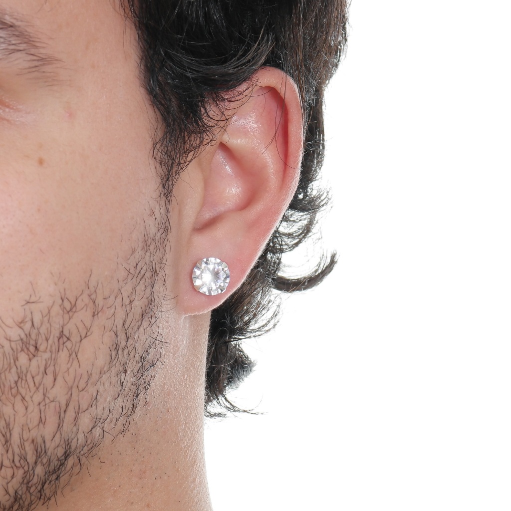 Brinco Prata Pura 925 Masculino Redondo Brilhante Caixinha Veludo Presente