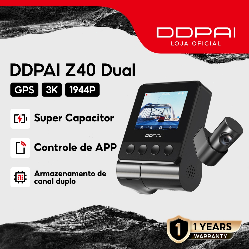 Câmera Veicular DDPAI Z40 1944P+1080P WiFi App SR e GPS Modo de Estacionamento 24H Noite Visão - Spare Parts and Accessories for Vehicles