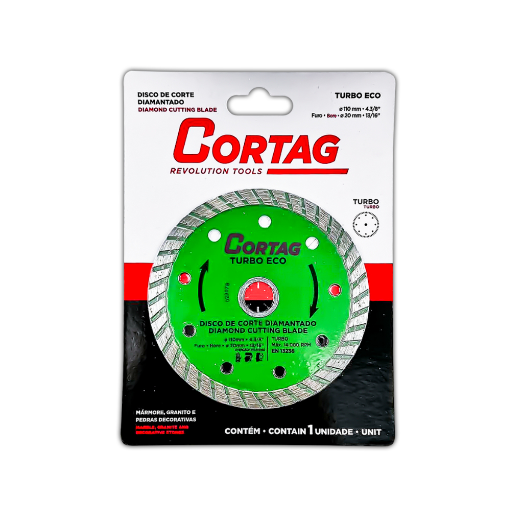 Disco de Corte Diamantado Turbo Cortag Eco 110MM Porcelanato para Makita Serra Mármore Piso Azulejo