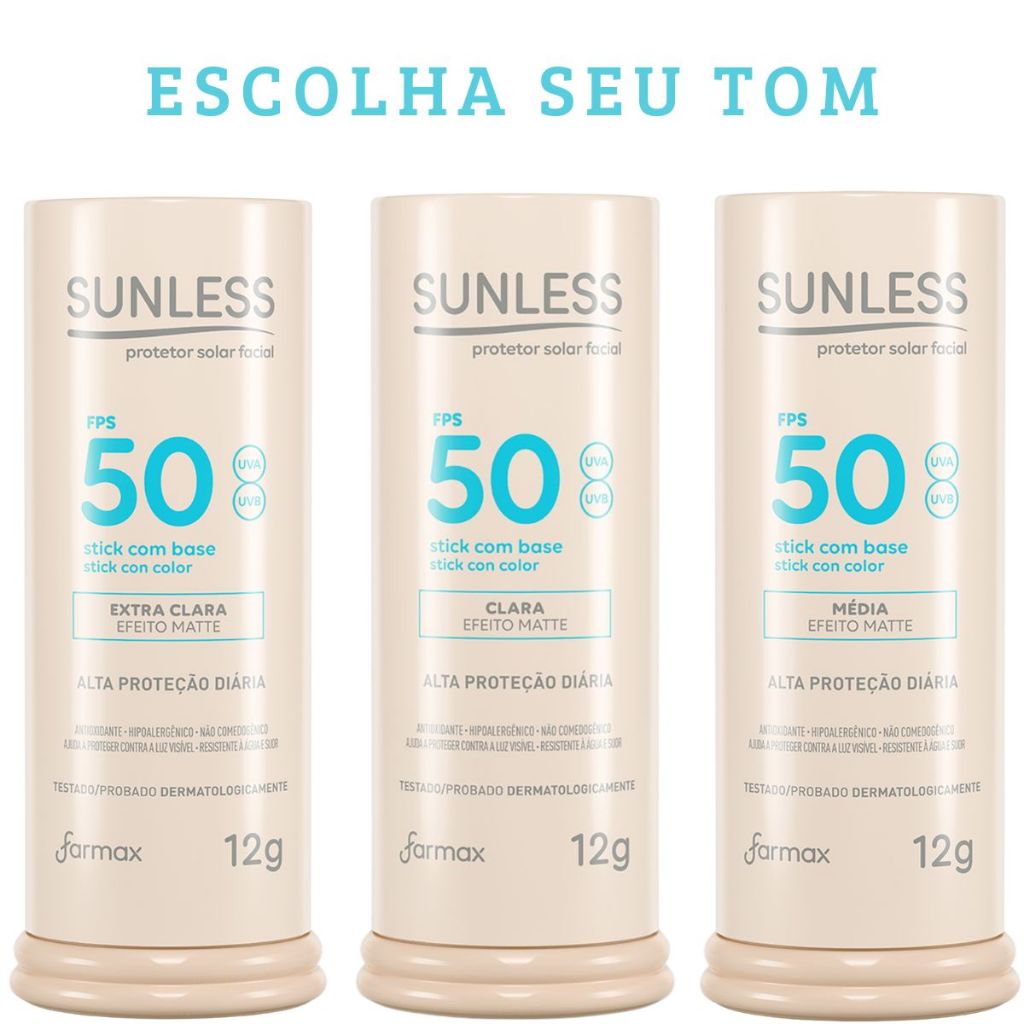Kit 3 Protetor Solar Stick Com Base Clara 12g FPS 50 - Sunless